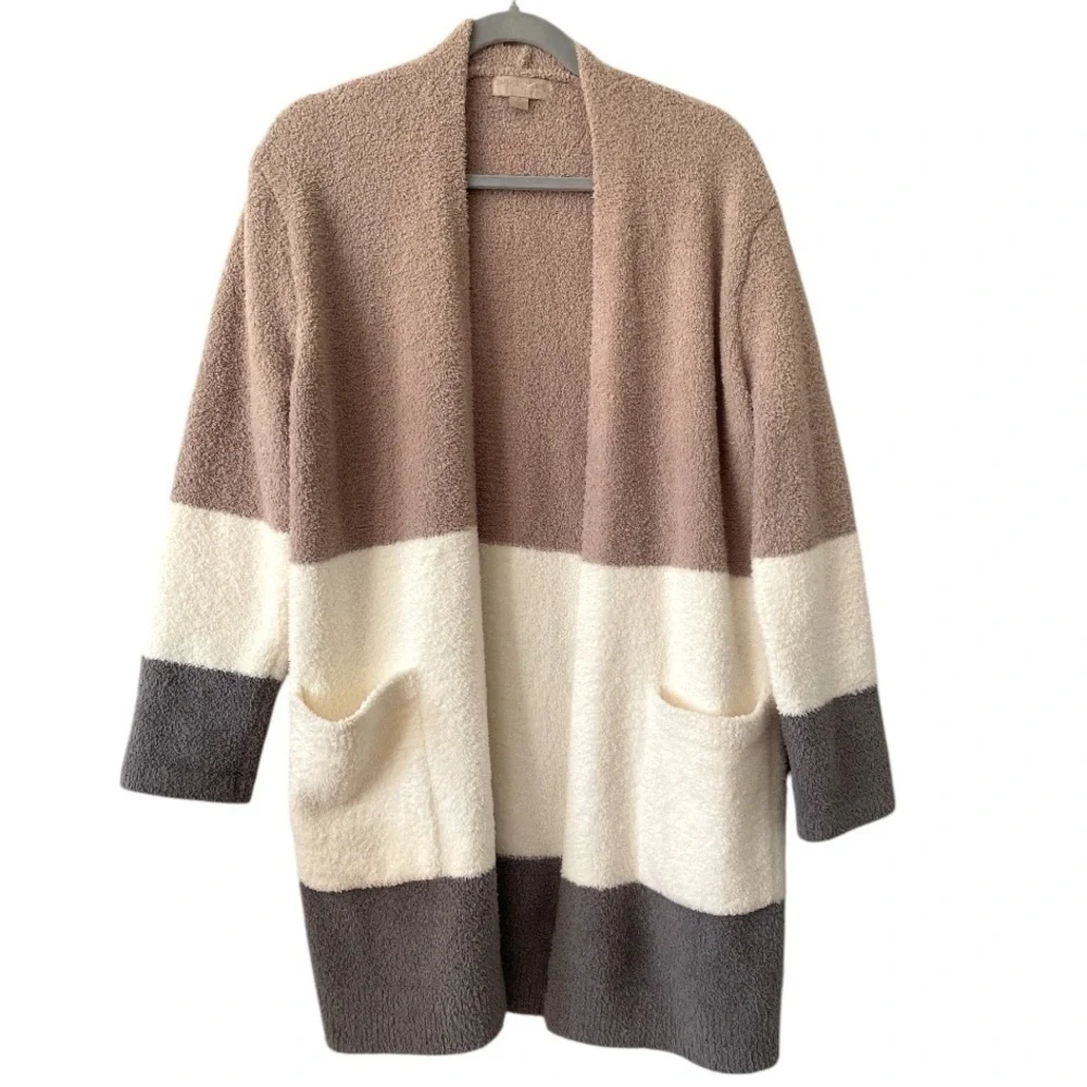 Barefoot Dreams CozyChic Knit Colorblock Warm Midi Open Front Cardigan